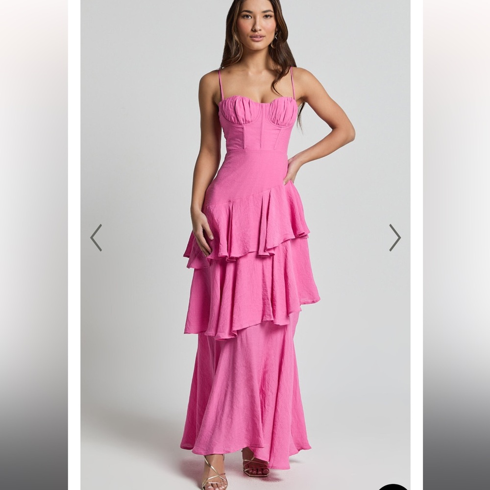 DIANA MIDI DRESS - SWEETHEART RUCHED BUST LAYERED DRESS IN HOT PINK